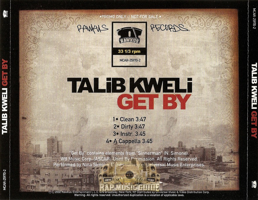 Talib Kweli Get By Promo, Single. CD Rap Music Guide